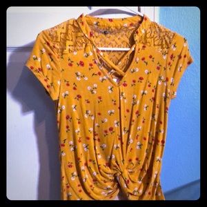 Yellow floral lace back shirt